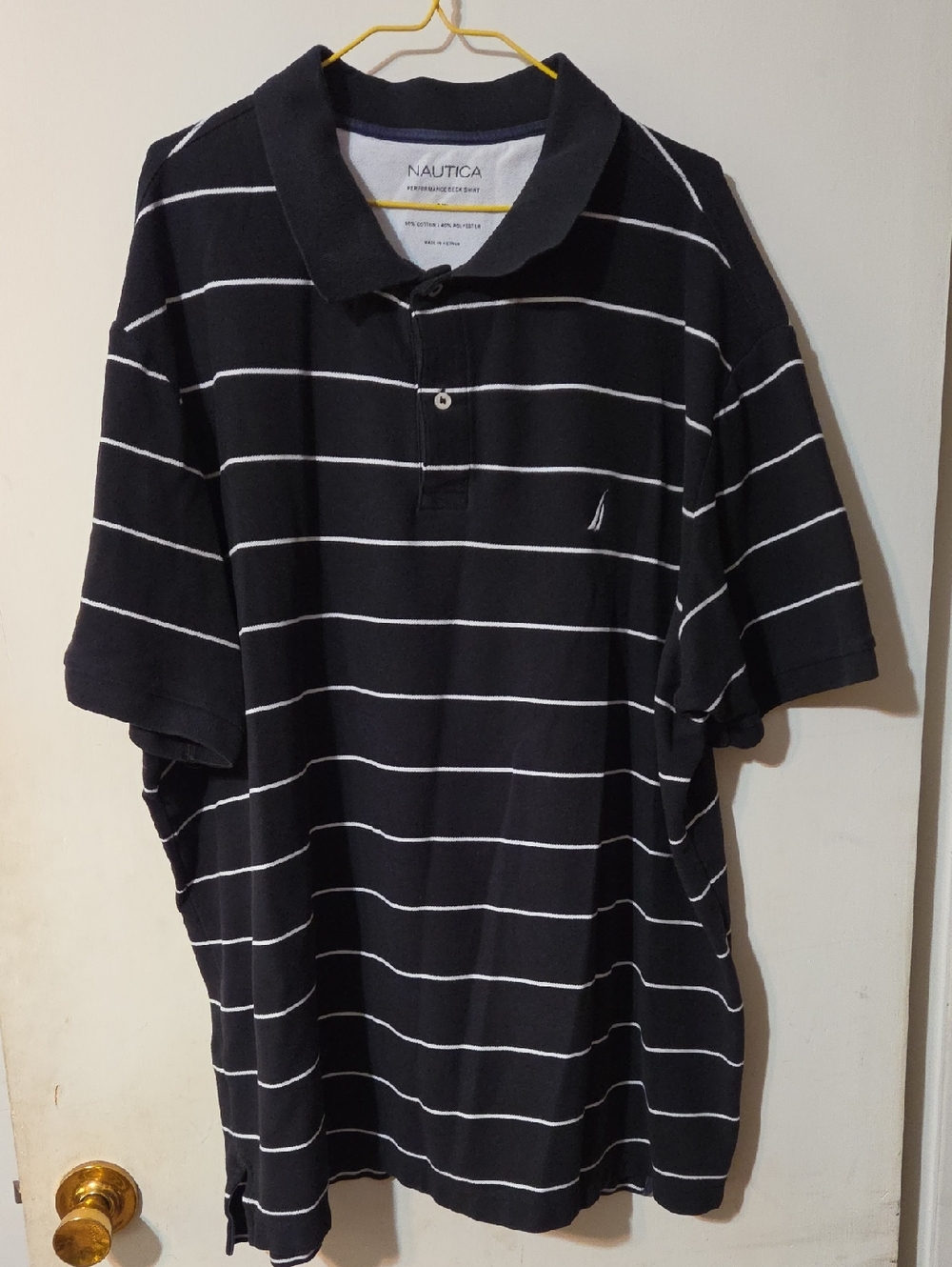 Nautica Black Polo with White Horizontal Stripes